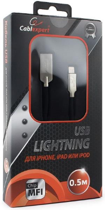 Изображение Кабель соединительный Gembird CC-P-APUSB02Bk-0.5M USB 2.0 A Lightning 8P черный 0,5 м