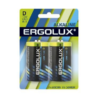 Изображение Батарейка Ergolux LR20 Alkaline BL-2 (D (R20,LR20,А373) 1,5 В  щелочная (алкалиновая))