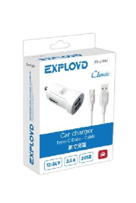 Изображение EXPLOYD EX-Z-587 TYPE-C 3.4А 2.4А+1А 2хUSB белый Classic