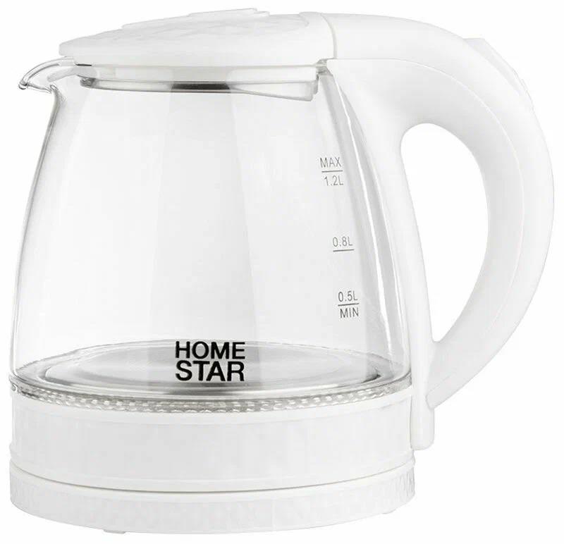 Изображение Электрический чайник HOMESTAR HS-1053 (1500 Вт/1,2 л /стекло/прозрачный, белый)