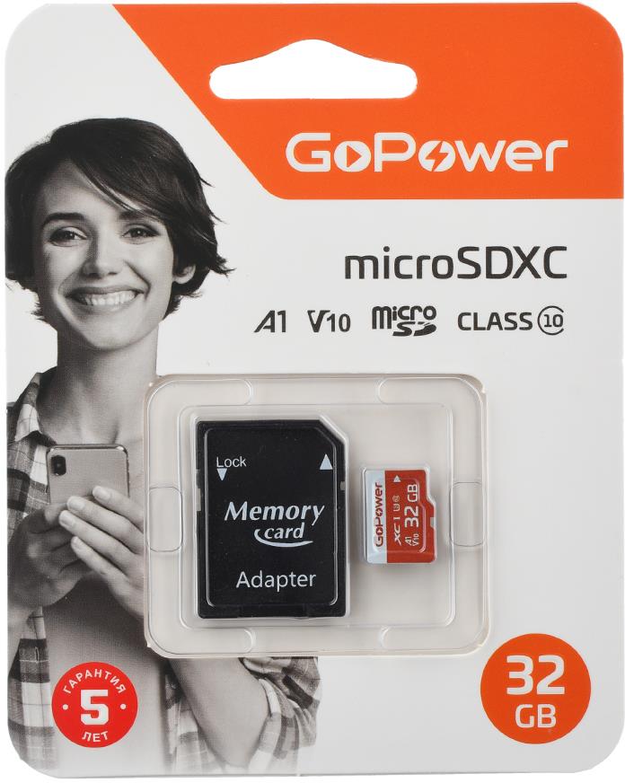 Изображение Карта памяти GoPower MicroSDXC Class 10 32 Гб адаптер на SD 00-00025679