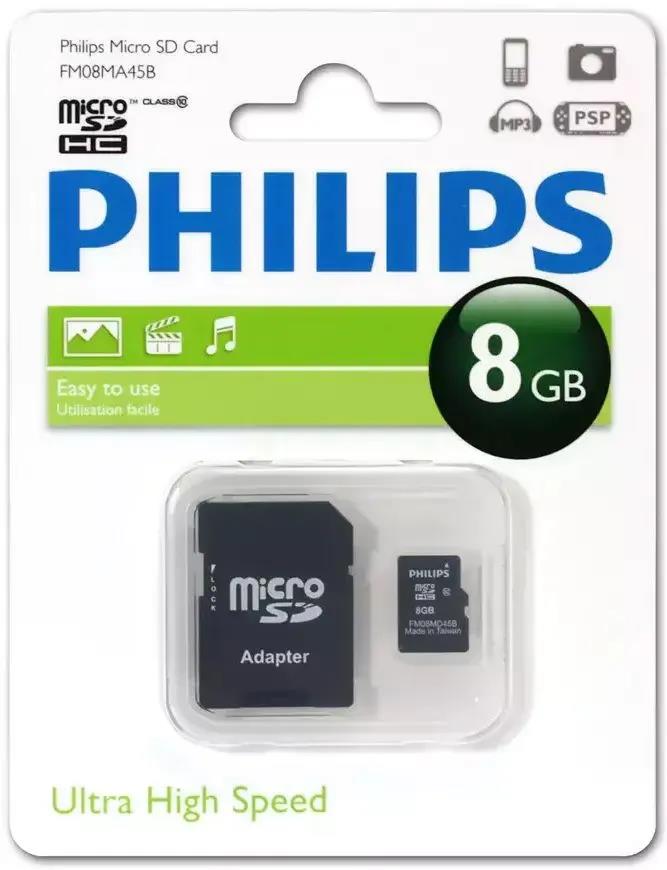 Изображение Карта памяти Philips MicroSDHC Class 10 8 Гб адаптер на SD FM08MA45B/97