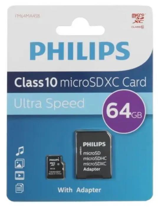 Изображение Карта памяти Philips MicroSDXC Class 10 64 Гб адаптер на SD FM64MA45B/97