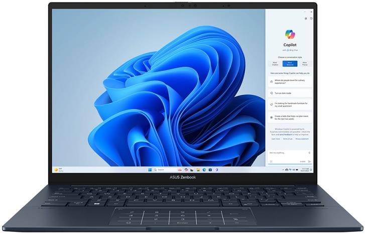 Изображение Ноутбук Asus Zenbook 14 OLED UX3405MA-PP898 (Intel 185H 2300 МГц/ SSD 1024 ГБ  /RAM 16 ГБ/ 14" 2880x1800/VGA встроенная/ DOS) (90NB11R1-M01K50)