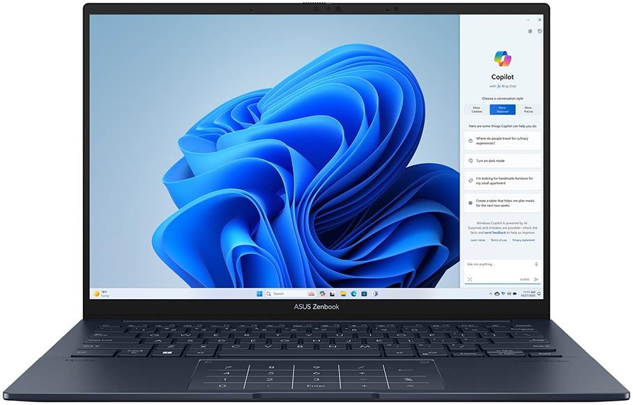 Изображение Ноутбук Asus Zenbook 14 OLED UX3405CA-PP188 (Intel 285H 2900 МГц/ SSD 1024 ГБ  /RAM 16 ГБ/ 14" 2880x1800/VGA встроенная/ DOS) (90NB14W1-M009N0)